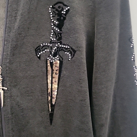 Womens silver dagger zip up hoodie - Picture 3 of 10